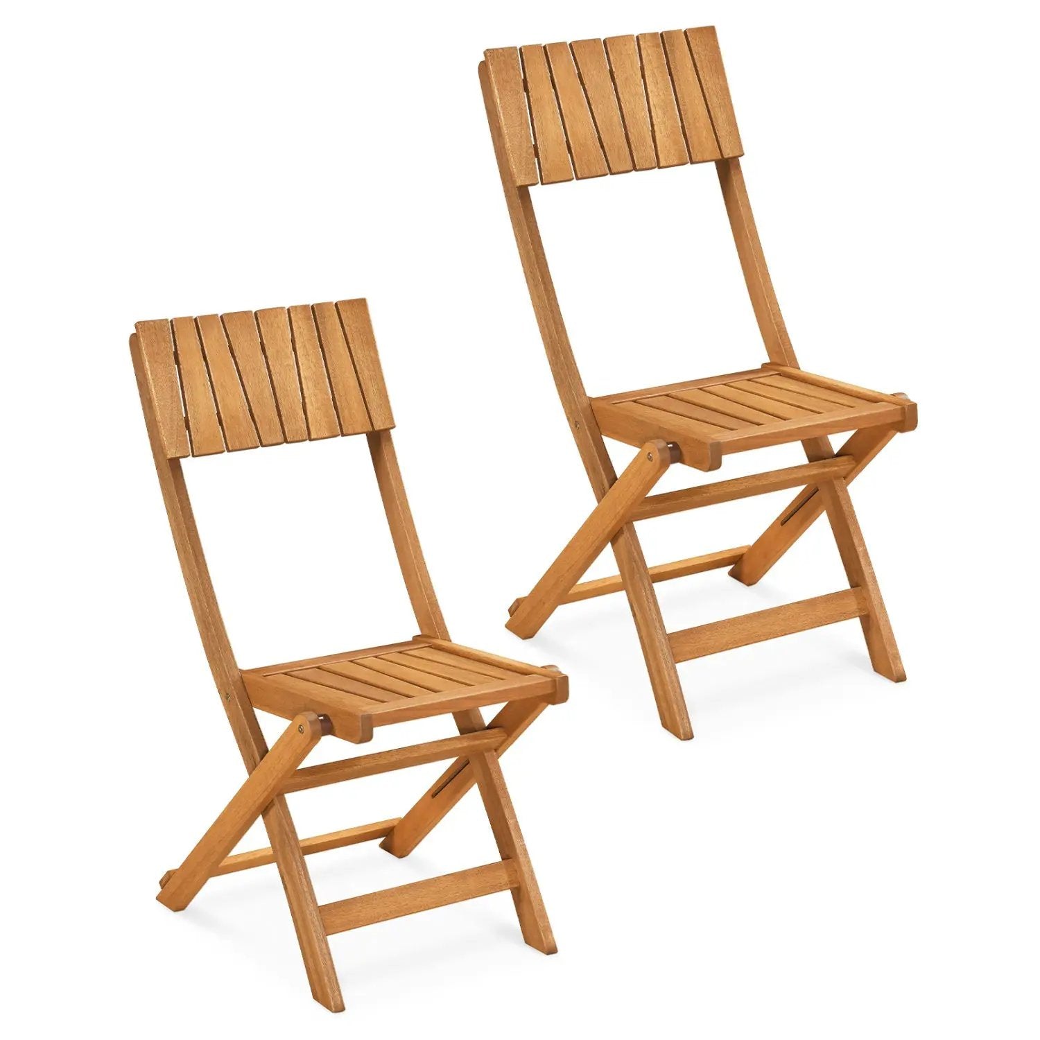 2 Pack Folding Chairs Sturdy Wood Dining Chairs with Slatted Backrest and Seat by DirectDeals