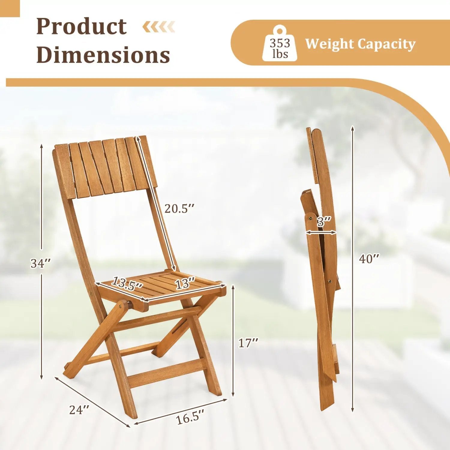 2 Pack Folding Chairs Sturdy Wood Dining Chairs with Slatted Backrest and Seat by DirectDeals