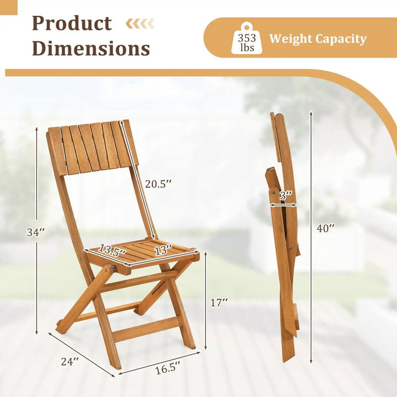 2 Pack Folding Chairs Sturdy Wood Dining Chairs with Slatted Backrest and Seat by DirectDeals