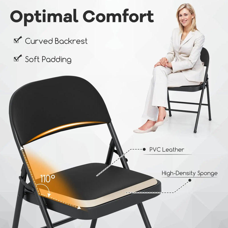 Folding Conference Chairs 4-Pack with Padded Seats - Black by DirectDeals