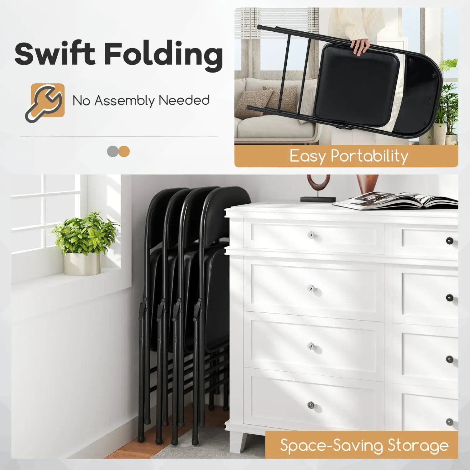 Folding Conference Chairs 4-Pack with Padded Seats - Black by DirectDeals