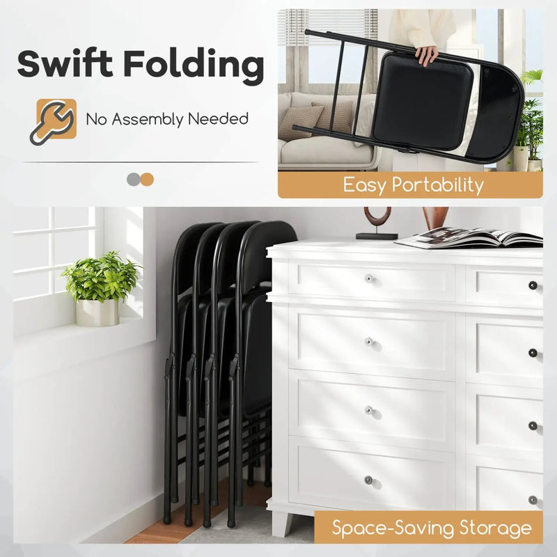 Folding Conference Chairs 4-Pack with Padded Seats - Black by DirectDeals