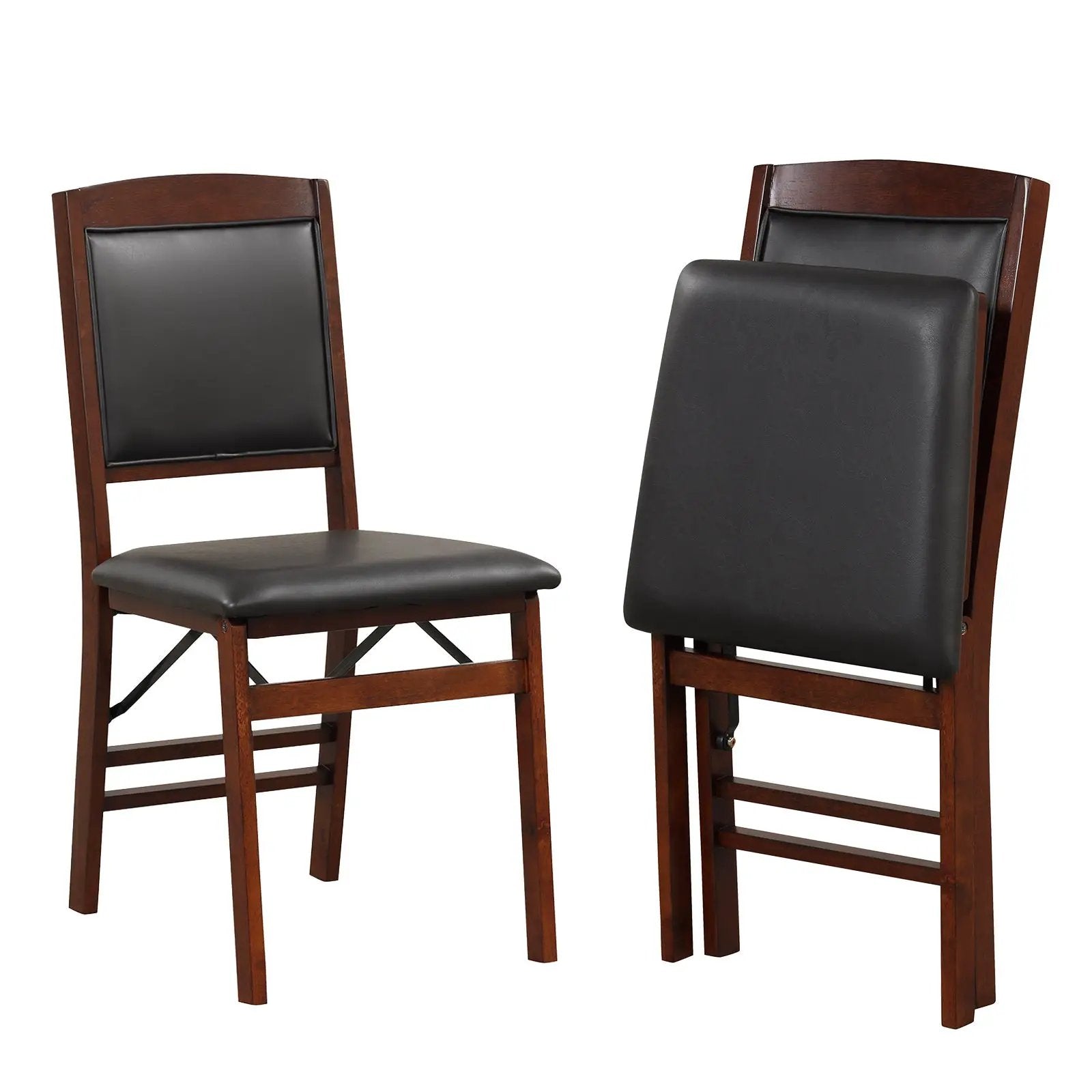 Set of 2 Folding Dining Chairs with Padded Seat and High Backrest-Brown by DirectDeals