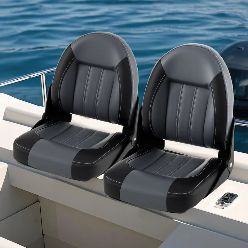 2-Pack Folding High Back Boat Chairs with Sponge Padding and Fixing Bolts-Black by DirectDeals