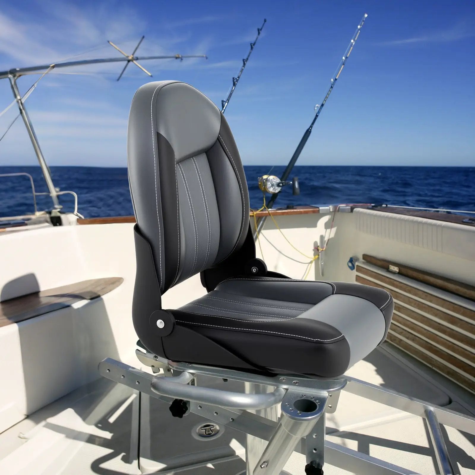 2-Pack Folding High Back Boat Chairs with Sponge Padding and Fixing Bolts-Black by DirectDeals