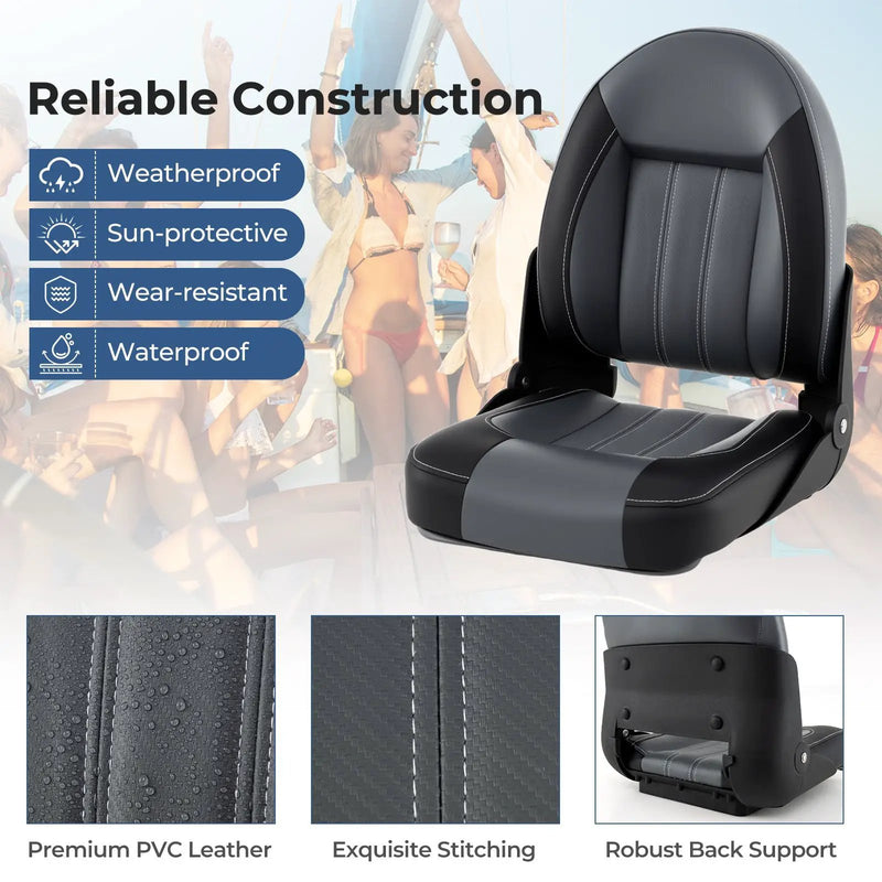 2-Pack Folding High Back Boat Chairs with Sponge Padding and Fixing Bolts-Black by DirectDeals