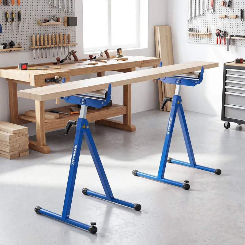 2-Pack Folding Roller Stands Portable Outfeed Supports with Adjustable Height by DirectDeals
