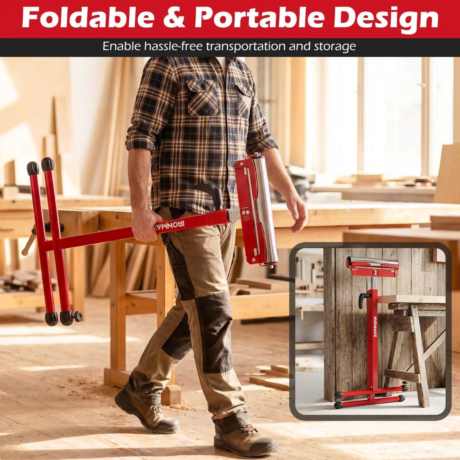 2-Pack Folding Roller Stands Portable Outfeed Supports with Adjustable Height by DirectDeals