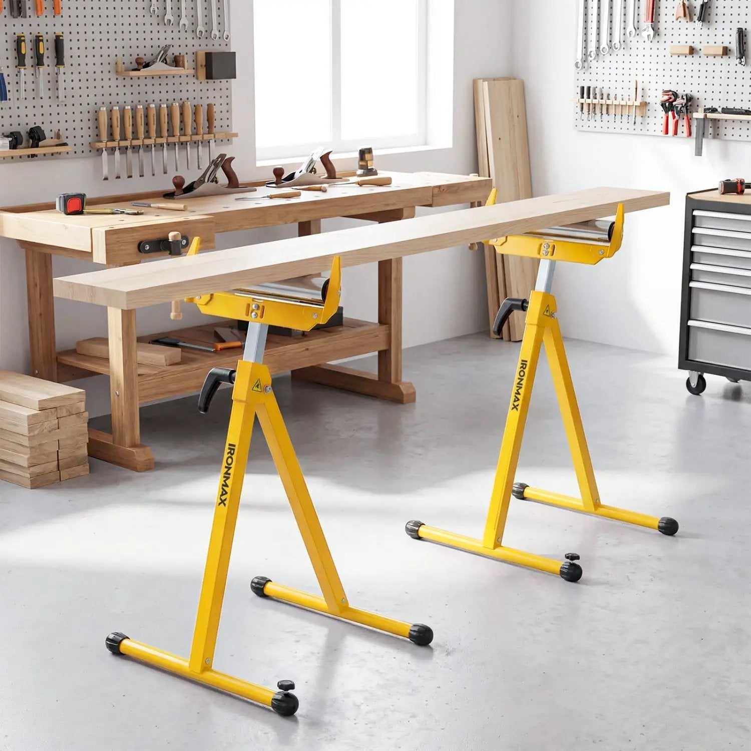 2-Pack Folding Roller Stands Portable Outfeed Supports with Adjustable Height by DirectDeals