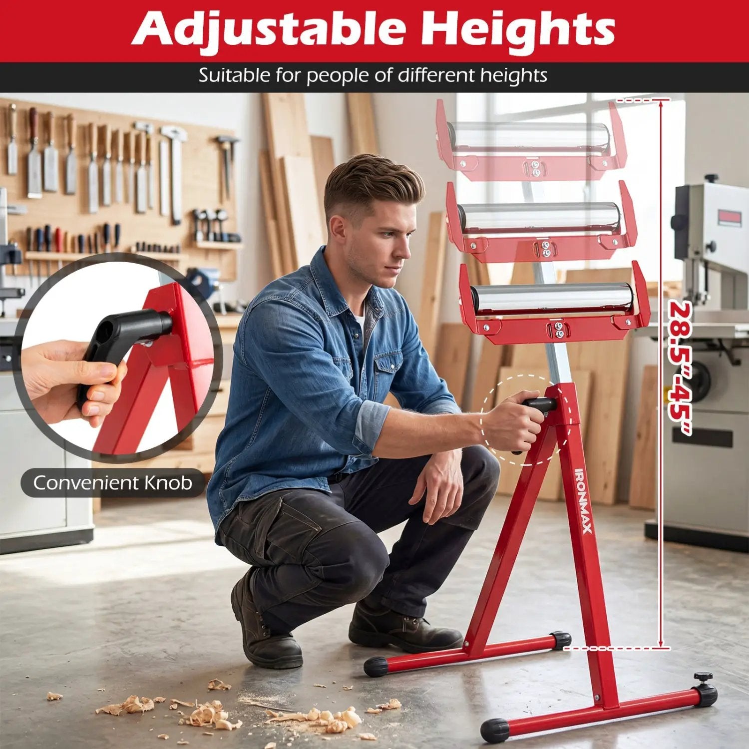 2-Pack Folding Roller Stands Portable Outfeed Supports with Adjustable Height by DirectDeals