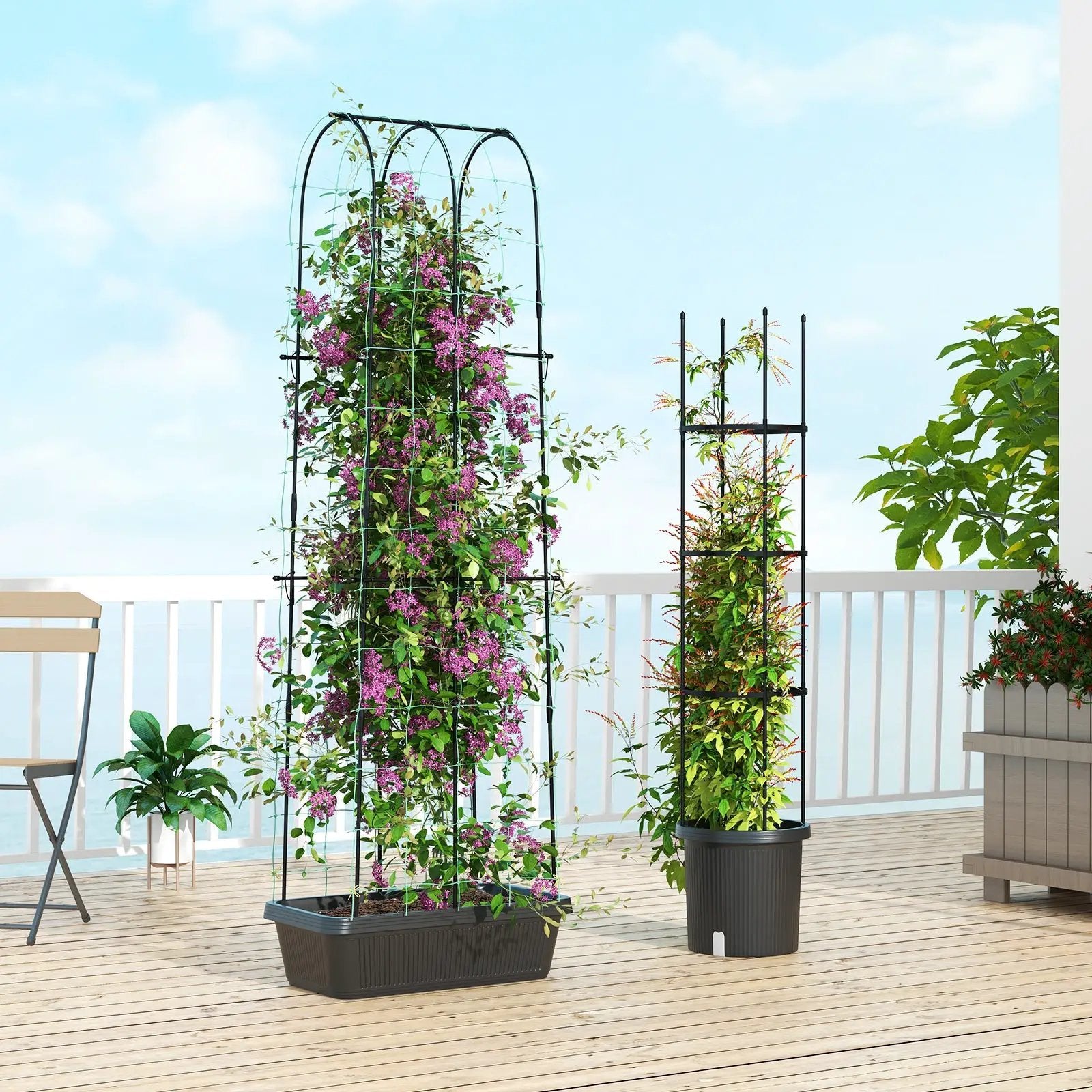 2 Pack Garden Planters with Trellis Cucumber Trellis Tomato Cage-Black by DirectDeals