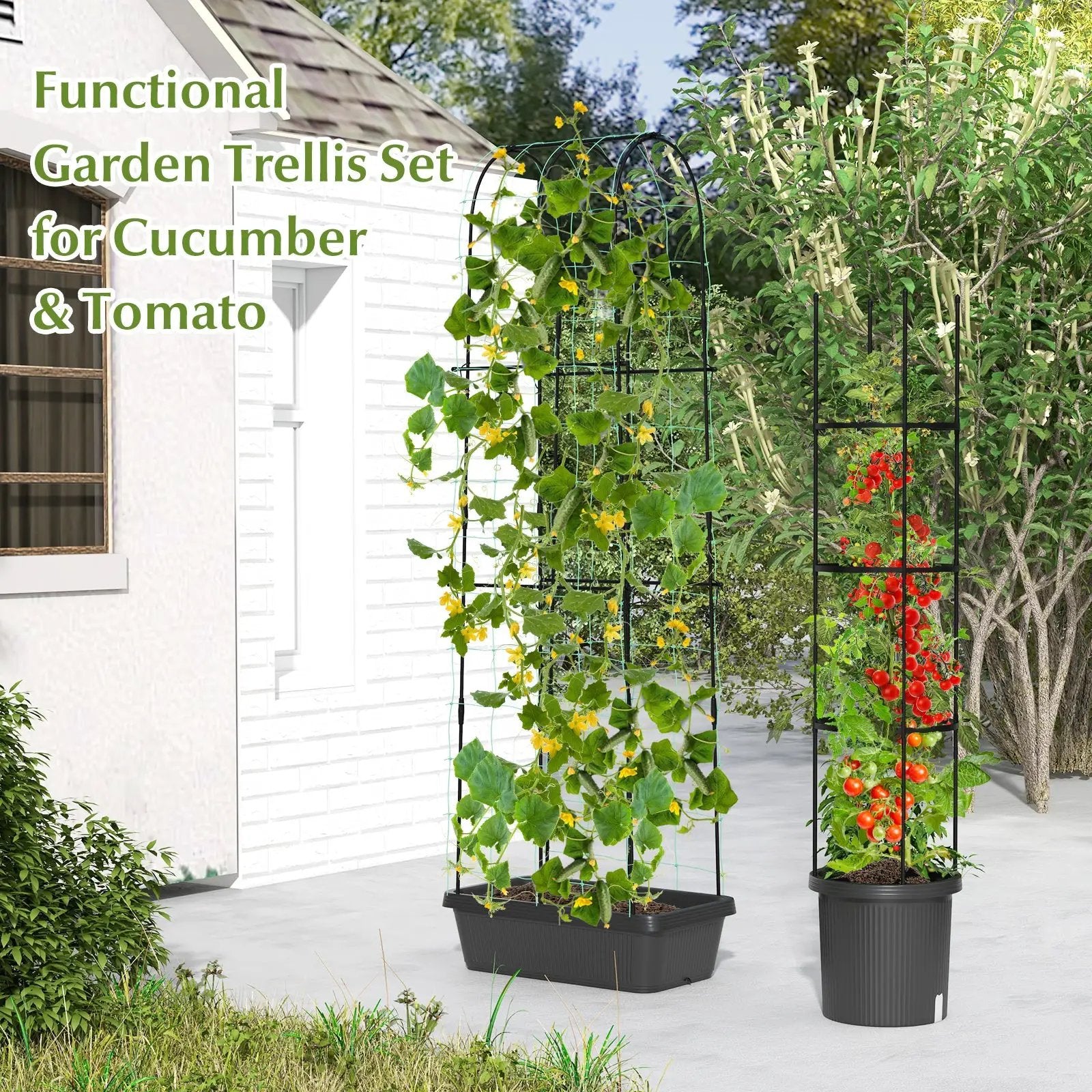 2 Pack Garden Planters with Trellis Cucumber Trellis Tomato Cage-Black by DirectDeals