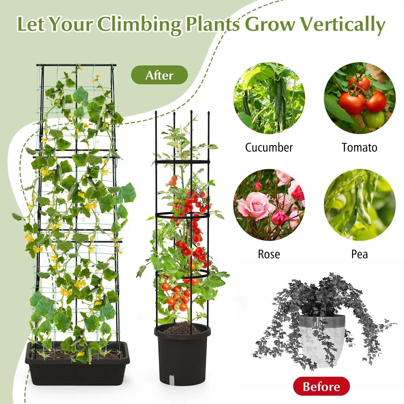 2 Pack Garden Planters with Trellis Cucumber Trellis Tomato Cage-Black by DirectDeals