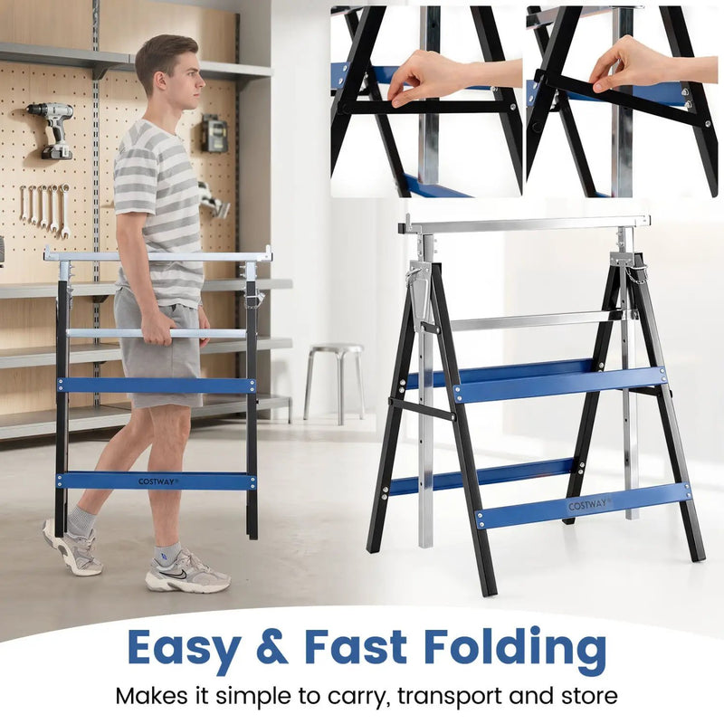 Heavy Duty Metal Folding Saw Horses with Adjustable Height by DirectDeals