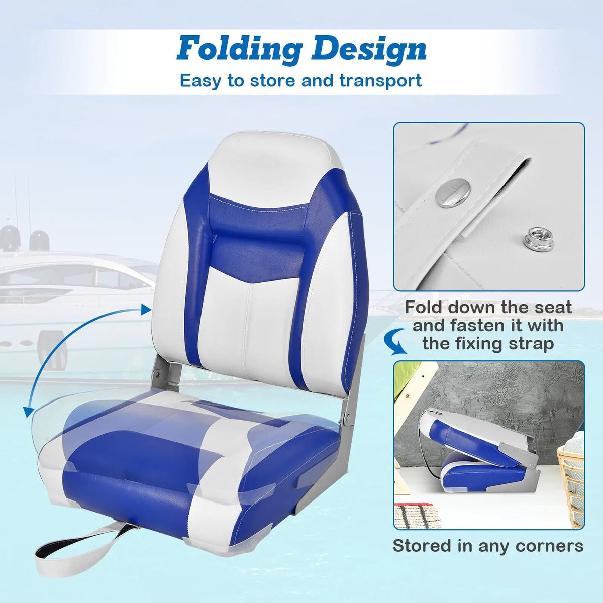 2 Pieces High Back Folding Boat Seat Set with Sponge Cushion by DirectDeals