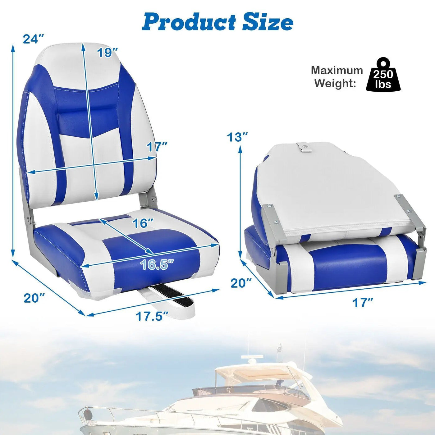 2 Pieces High Back Folding Boat Seat Set with Sponge Cushion by DirectDeals