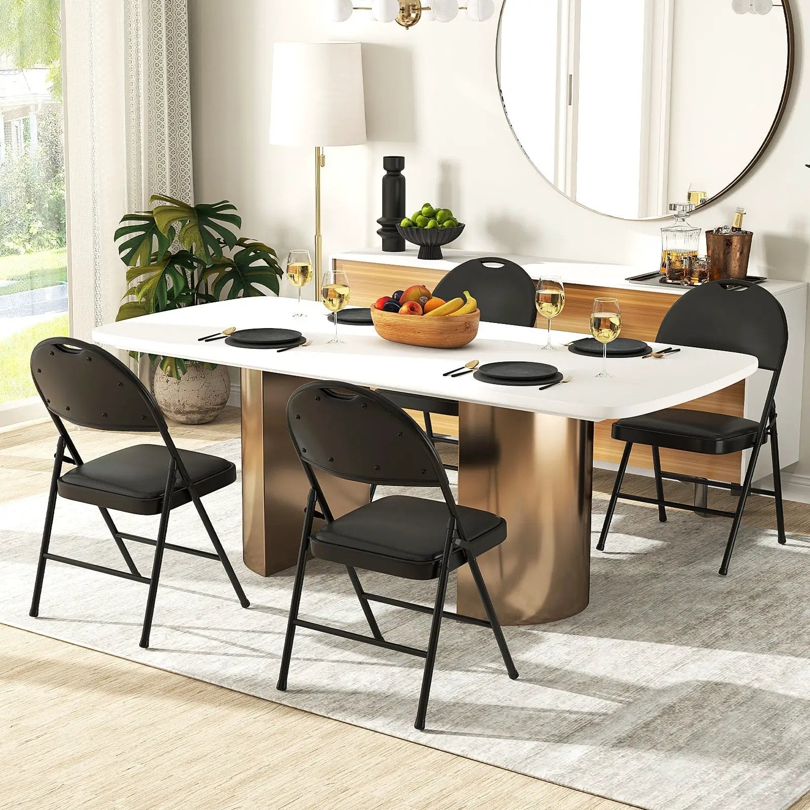 2 Pack Padded Folding Chairs with Metal Frame and Carry Handle-Black by DirectDeals