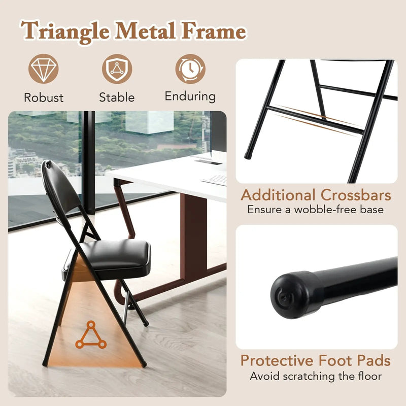 2 Pack Padded Folding Chairs with Metal Frame and Carry Handle-Black by DirectDeals
