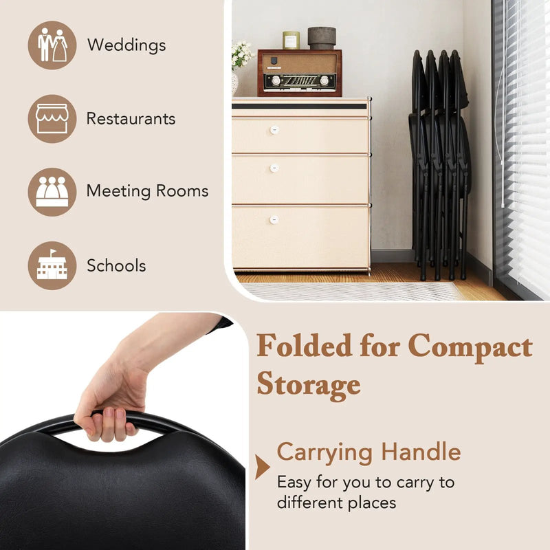 2 Pack Padded Folding Chairs with Metal Frame and Carry Handle-Black by DirectDeals