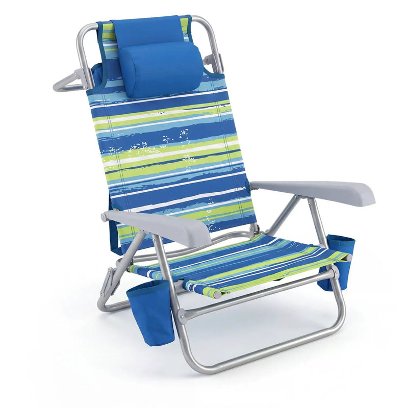 Folding Beach Chair with 7-Position Backrest & Cooler Bag by DirectDeals