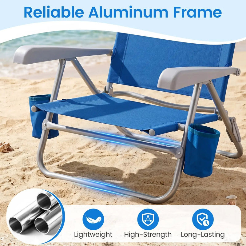Folding Beach Chair with 7-Position Backrest & Cooler Bag by DirectDeals