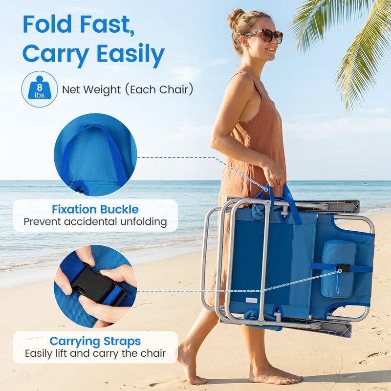 Folding Beach Chair with 7-Position Backrest & Cooler Bag by DirectDeals