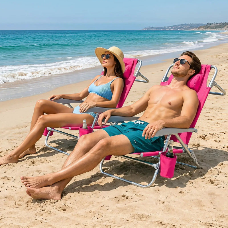 Folding Beach Chair with 7-Position Backrest & Cooler Bag by DirectDeals
