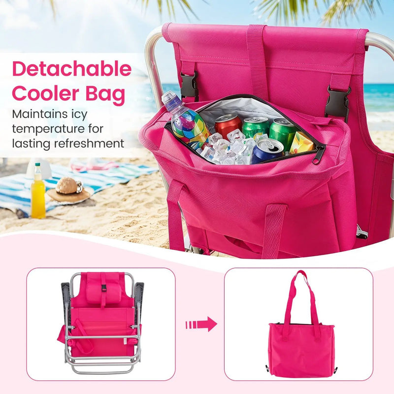 Folding Beach Chair with 7-Position Backrest & Cooler Bag by DirectDeals