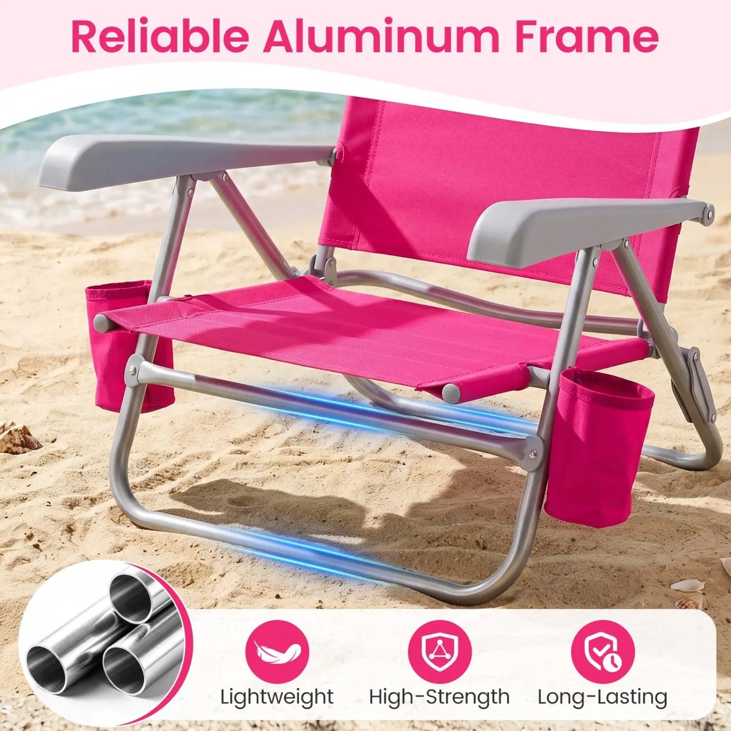 Folding Beach Chair with 7-Position Backrest & Cooler Bag by DirectDeals