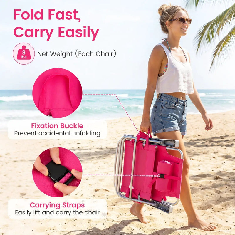 Folding Beach Chair with 7-Position Backrest & Cooler Bag by DirectDeals