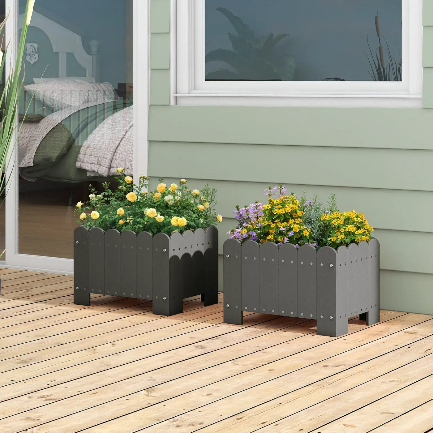2 Pack Rectangular Planter Box with Drainage Gaps for Front Porch Garden Balcony by DirectDeals