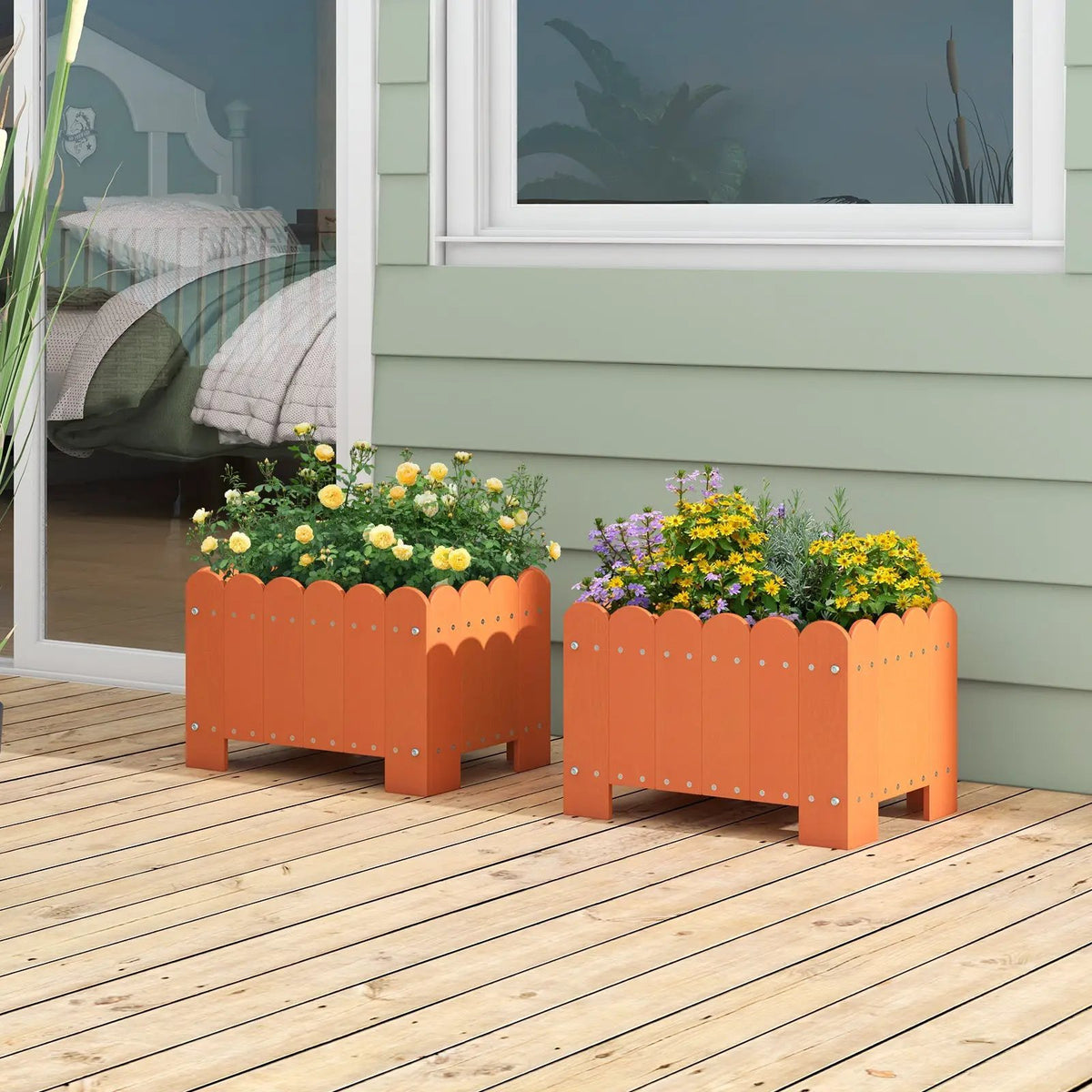 2 Pack Rectangular Planter Box with Drainage Gaps for Front Porch Garden Balcony by DirectDeals