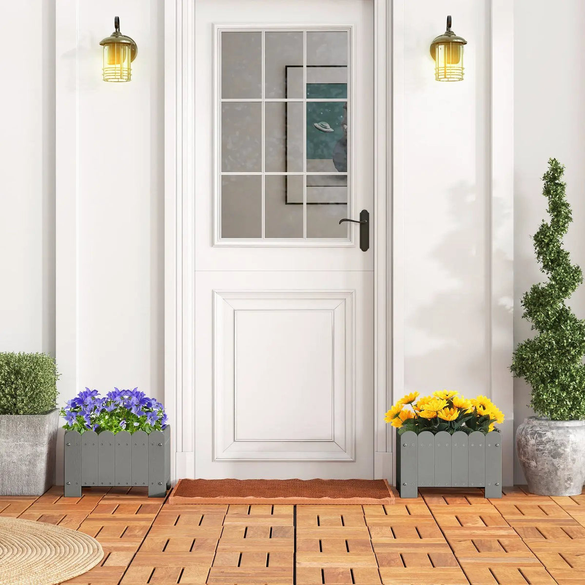 2 Pack Rectangular Planter Box with Drainage Gaps for Front Porch Garden Balcony by DirectDeals