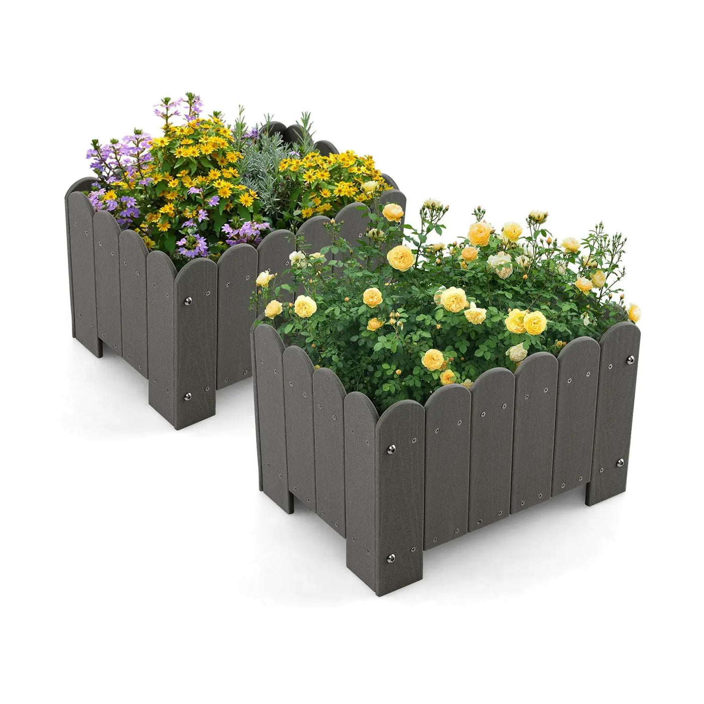 2 Pack Rectangular Planter Box with Drainage Gaps for Front Porch Garden Balcony by DirectDeals