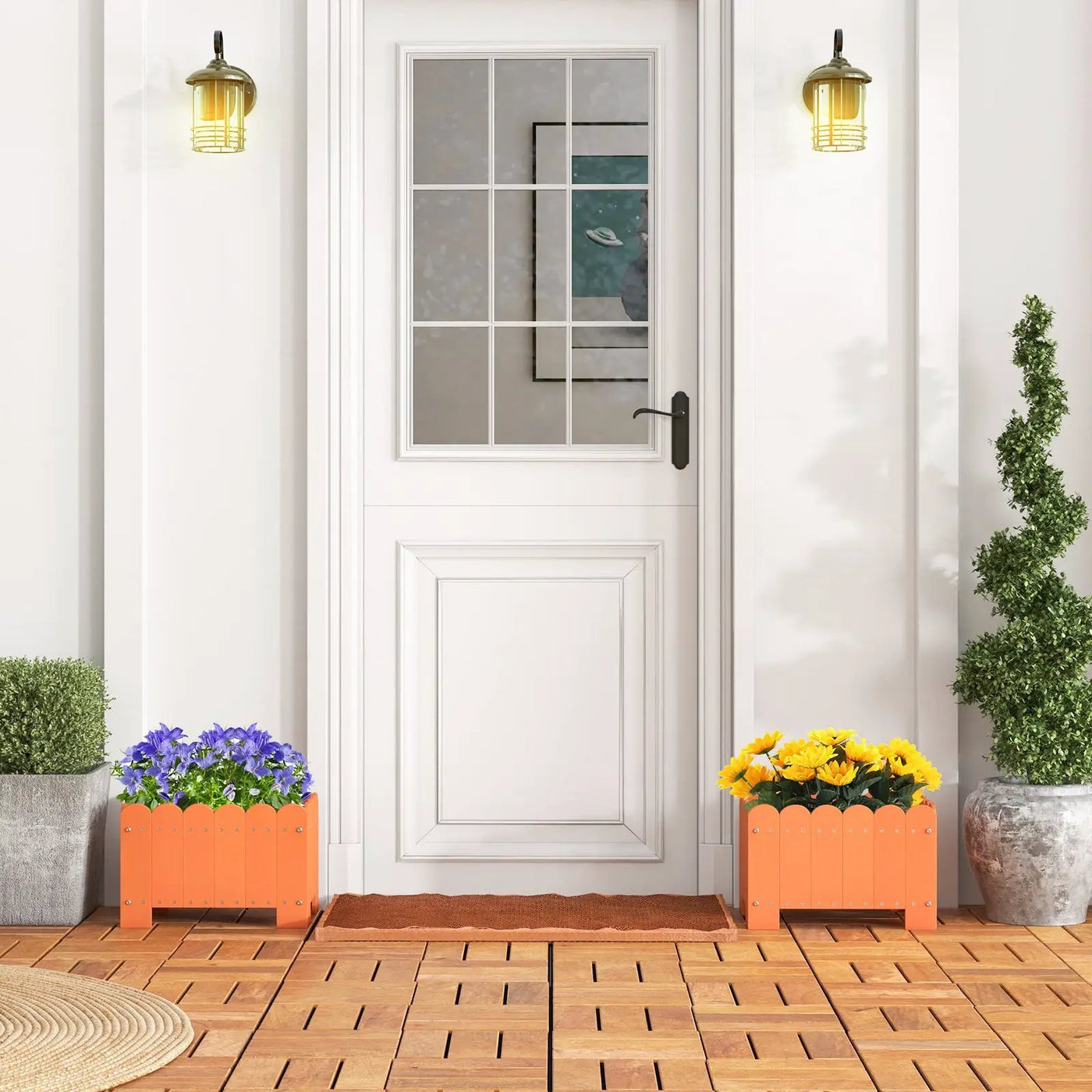 2 Pack Rectangular Planter Box with Drainage Gaps for Front Porch Garden Balcony by DirectDeals