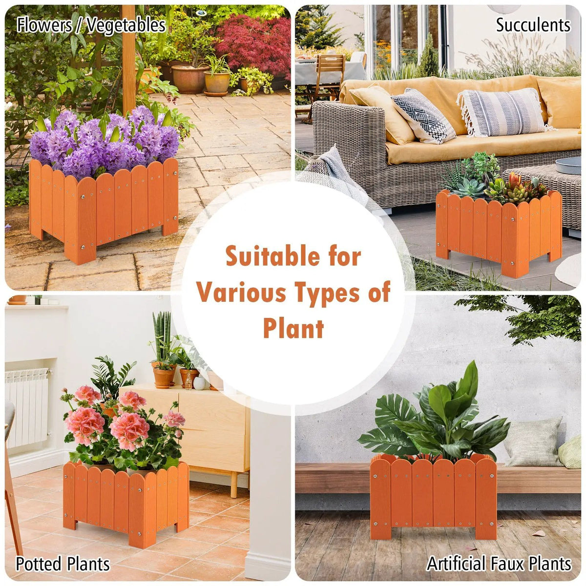 2 Pack Rectangular Planter Box with Drainage Gaps for Front Porch Garden Balcony by DirectDeals