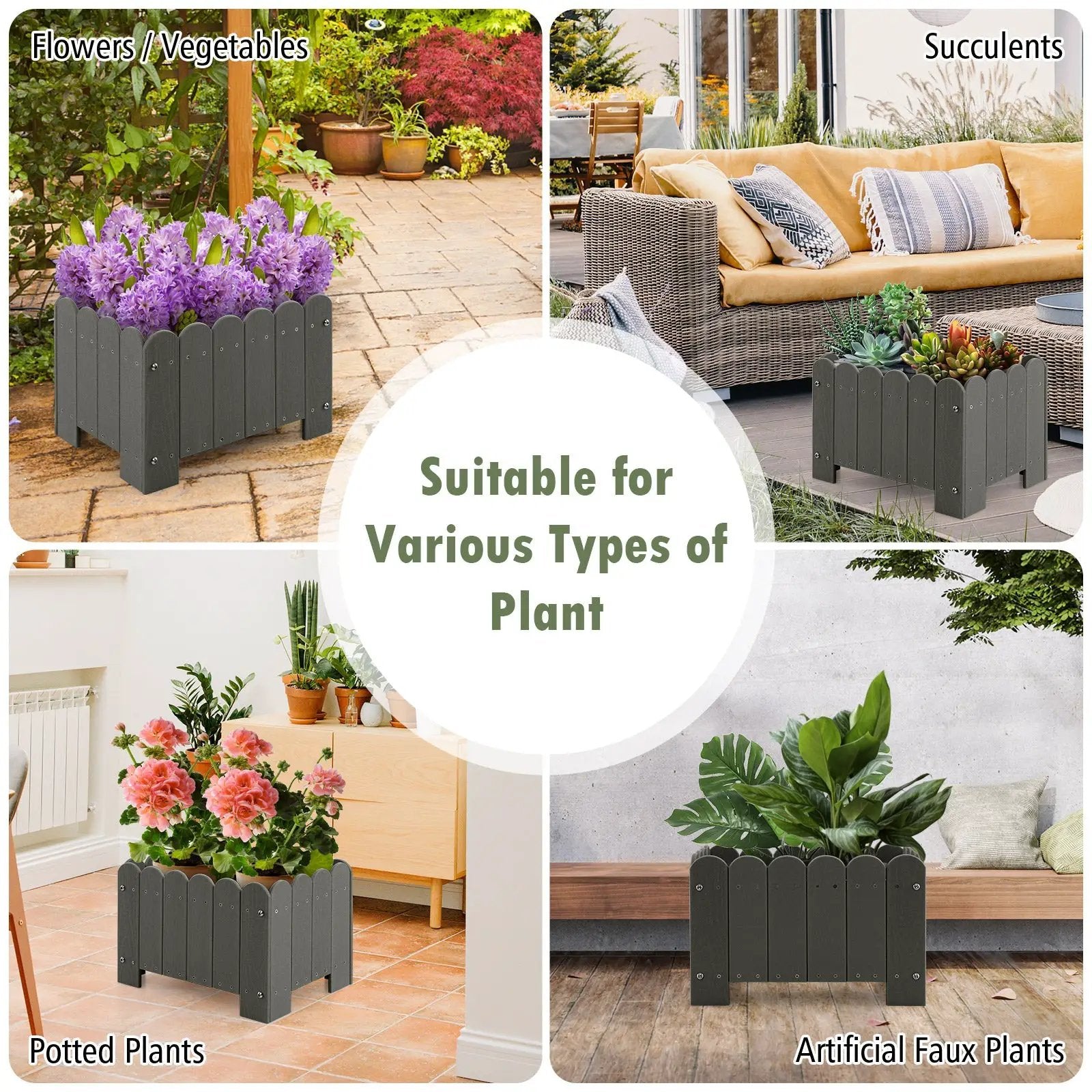 2 Pack Rectangular Planter Box with Drainage Gaps for Front Porch Garden Balcony by DirectDeals