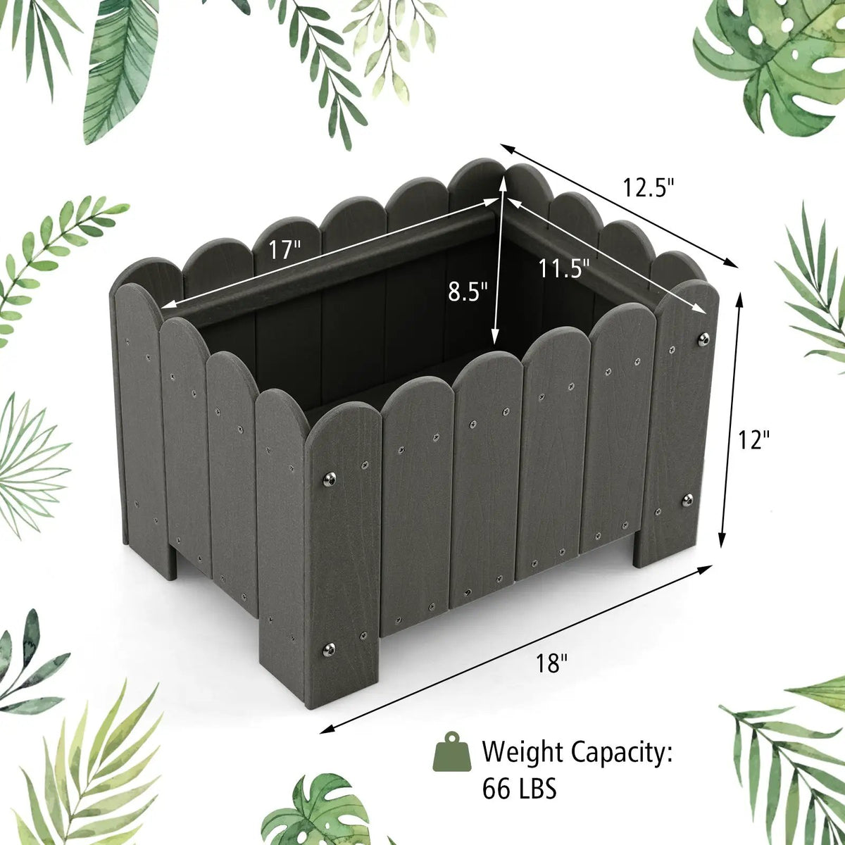 2 Pack Rectangular Planter Box with Drainage Gaps for Front Porch Garden Balcony by DirectDeals