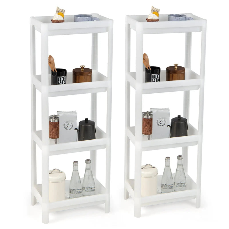 2 Packs 4-Tier Detachable Slim Storage Cart with Drainage Holes for Small Space-White by DirectDeals