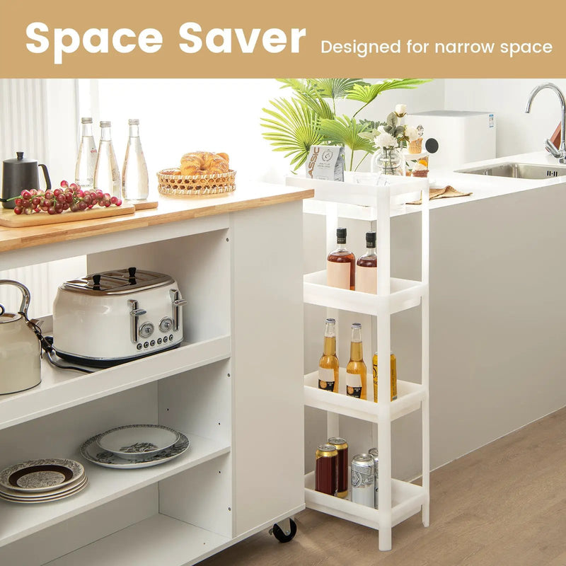 2 Packs 4-Tier Detachable Slim Storage Cart with Drainage Holes for Small Space-White by DirectDeals