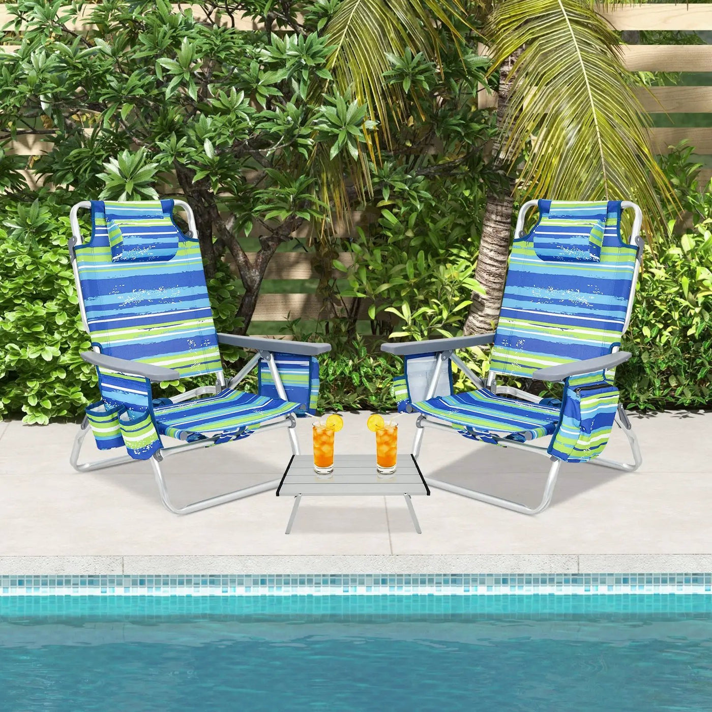 2 Packs 5-Position Outdoor Folding Backpack Beach Table Chair Reclining Chair Set by DirectDeals