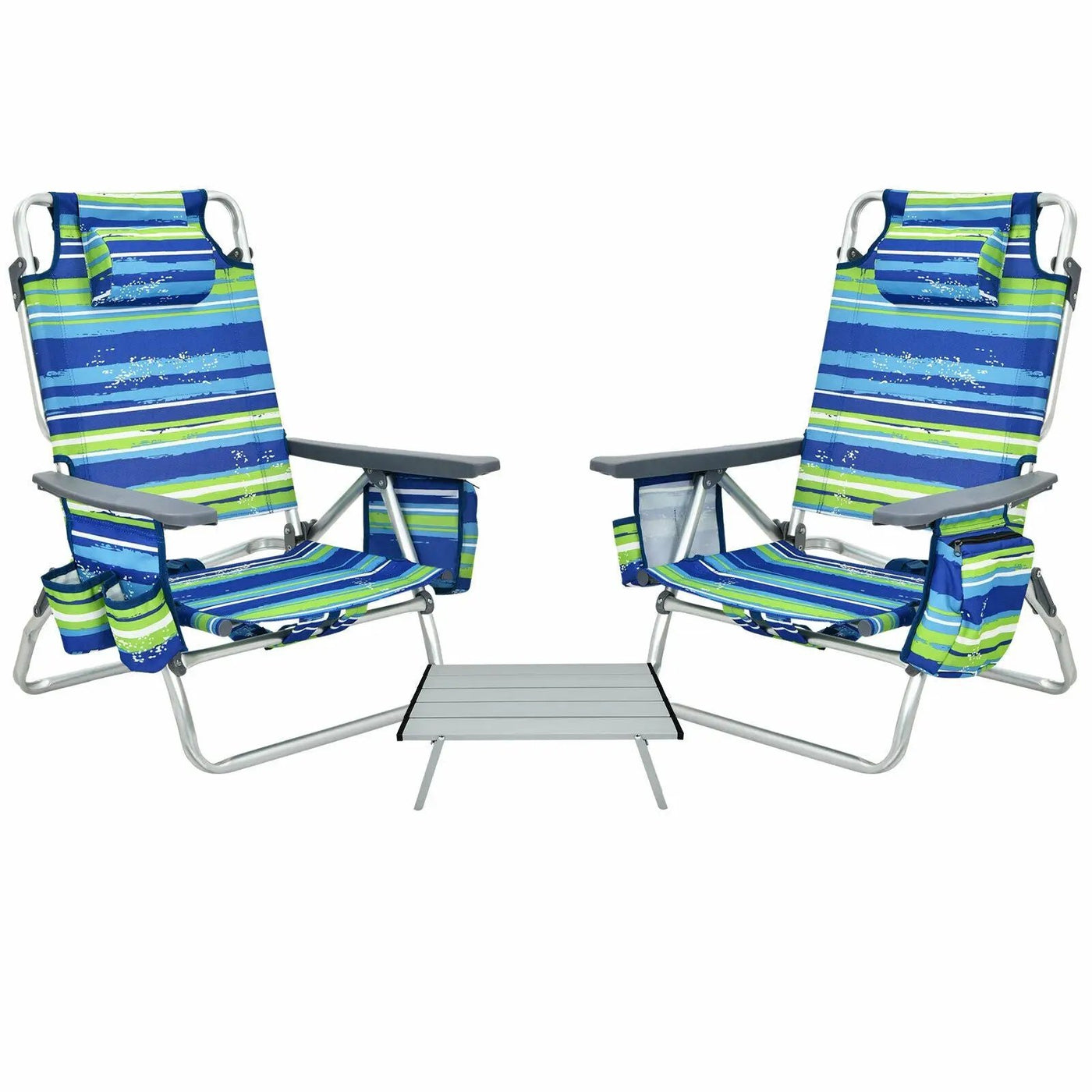 2 Packs 5-Position Outdoor Folding Backpack Beach Table Chair Reclining Chair Set by DirectDeals