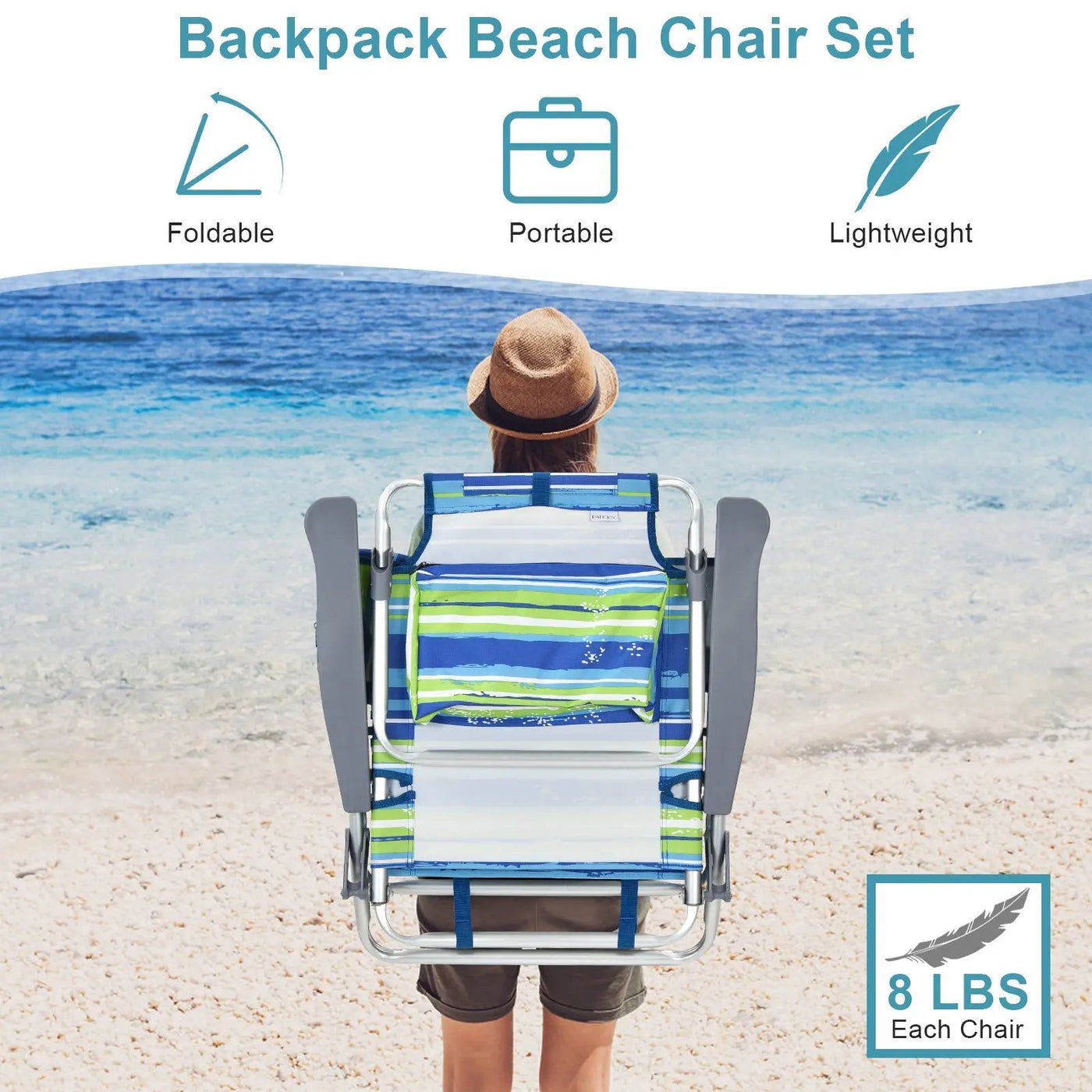 2 Packs 5-Position Outdoor Folding Backpack Beach Table Chair Reclining Chair Set by DirectDeals