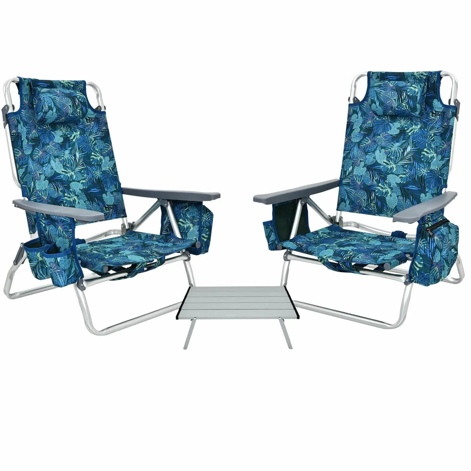 2 Packs 5-Position Outdoor Folding Backpack Beach Table Chair Reclining Chair Set by DirectDeals