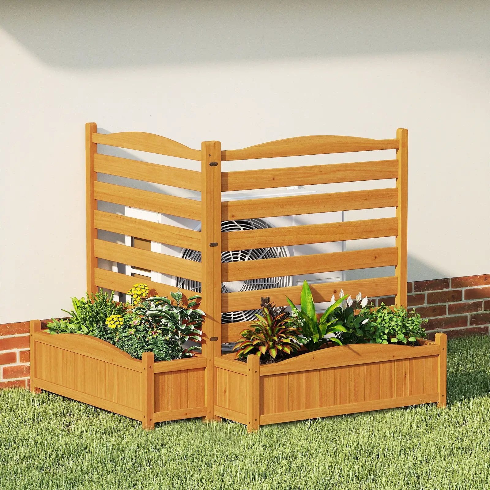 2-Panel Freestanding Outdoor Wood Privacy Screen-Yellow by DirectDeals