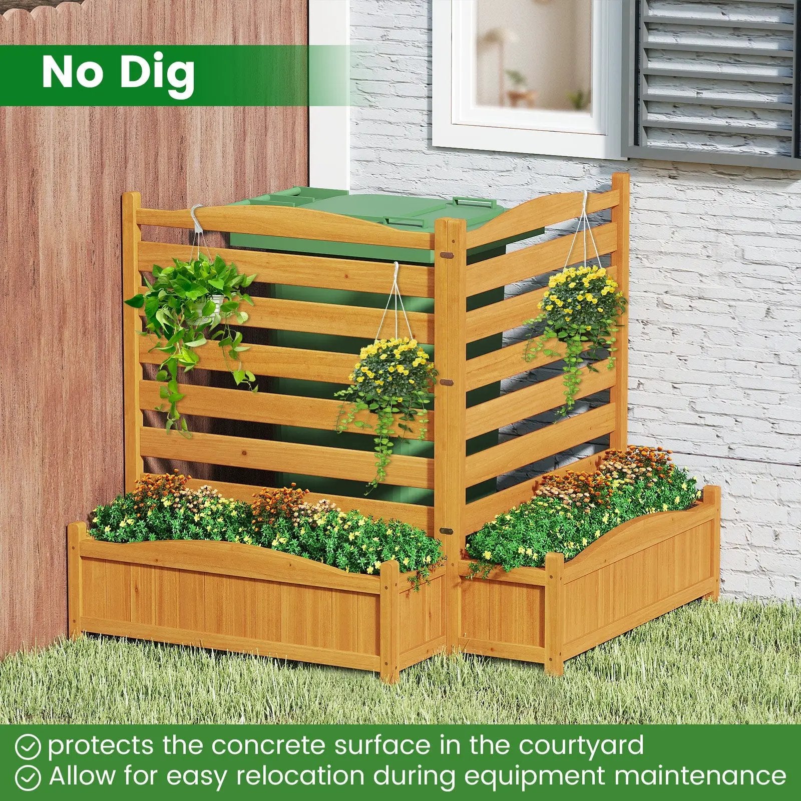 2-Panel Freestanding Outdoor Wood Privacy Screen-Yellow by DirectDeals