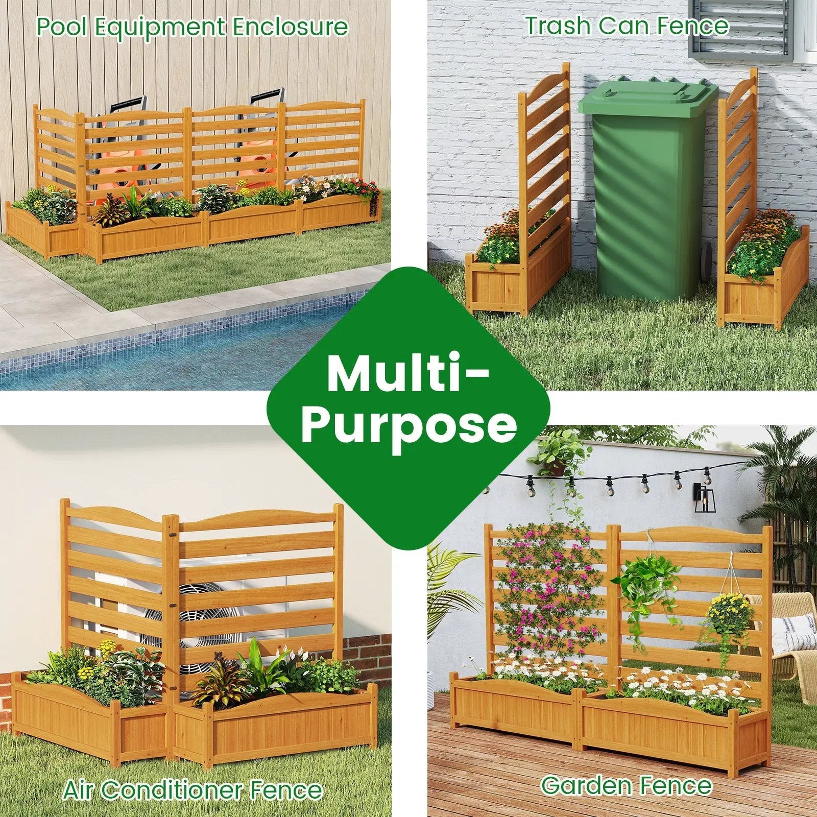 2-Panel Freestanding Outdoor Wood Privacy Screen-Yellow by DirectDeals