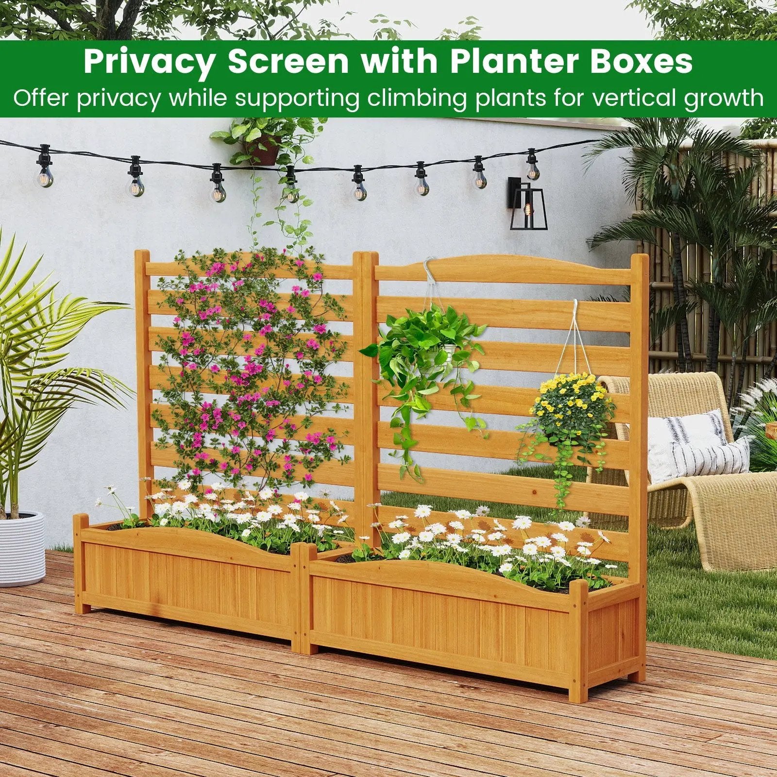 2-Panel Freestanding Outdoor Wood Privacy Screen-Yellow by DirectDeals