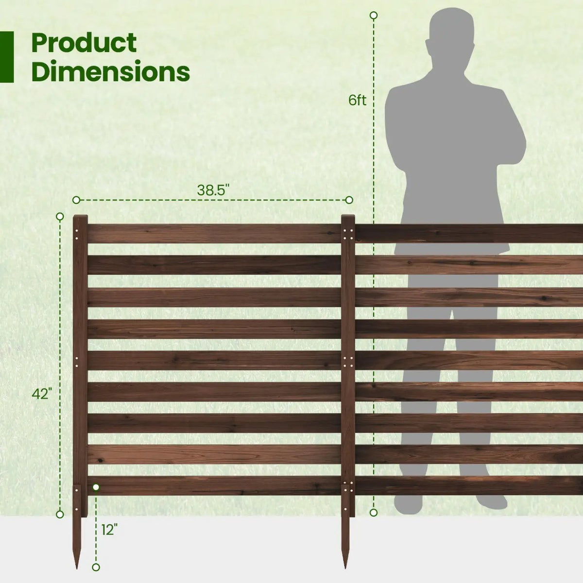 2-Panel Wooden Outdoor Privacy Fence with Ground Stakes by DirectDeals