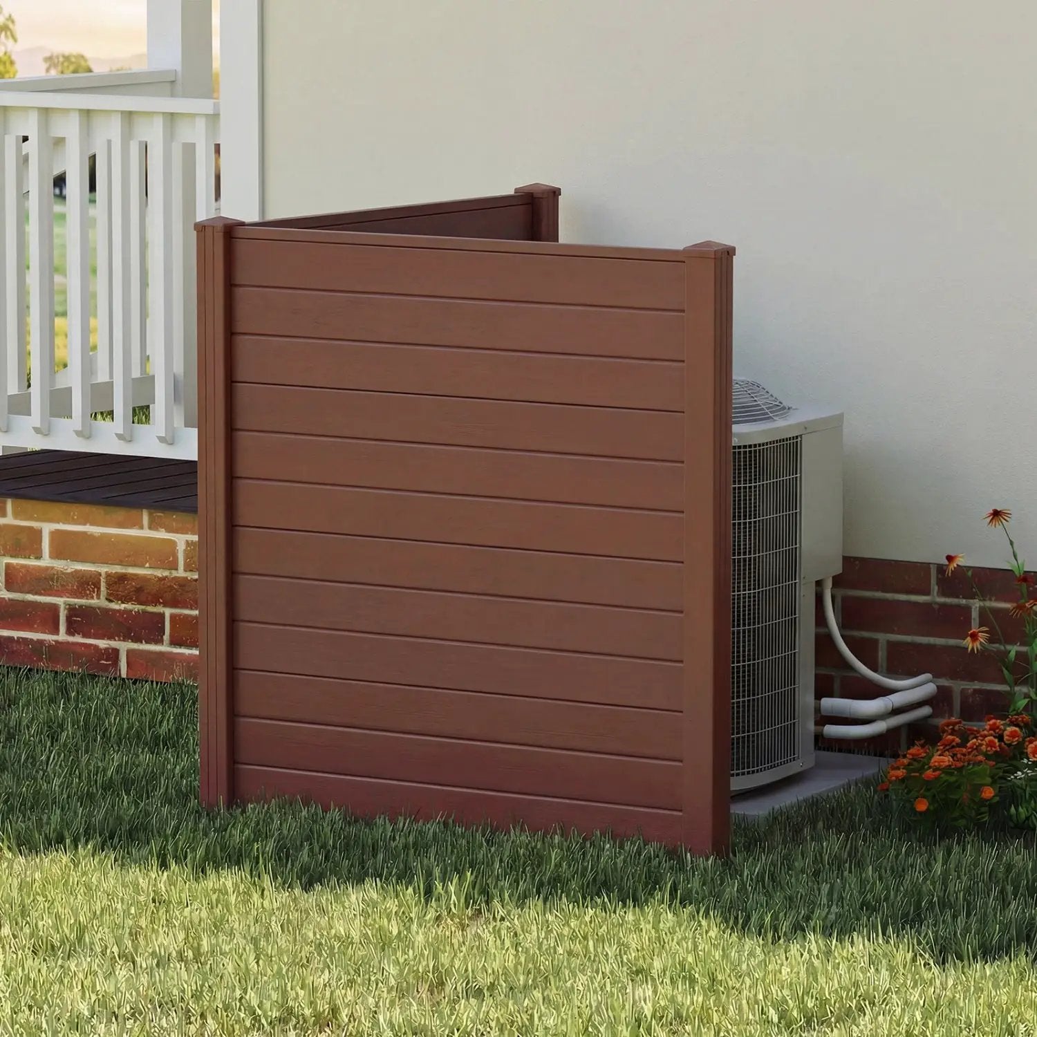 2 Panels 48 x 48 Inch Air Conditioner Trash Can Pool Equipment Enclosure-Brown by DirectDeals